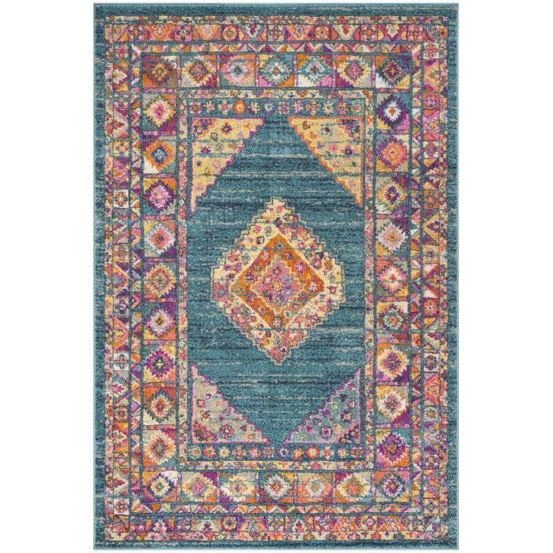Felty Oriental Light Blue/Orange Area Rug, Rectangle 4' x 6'