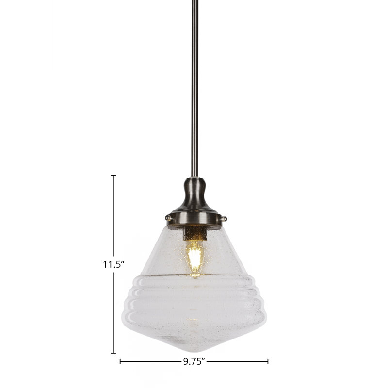 Juno Stem Hung Pendant With 10" Glass, Brushed Nickel, Clear Bubble