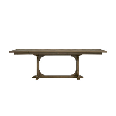 Deemston Counter Height Extendable Trestle Dining Table with Geometric Top & 2 Leaves – Almond Finish