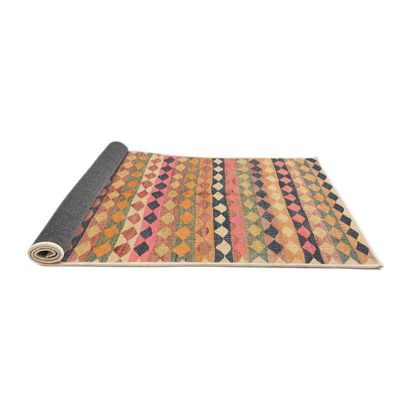 Tapis contemporain beige / rose clair / ivoire, Rond 7 pi x 7 pi