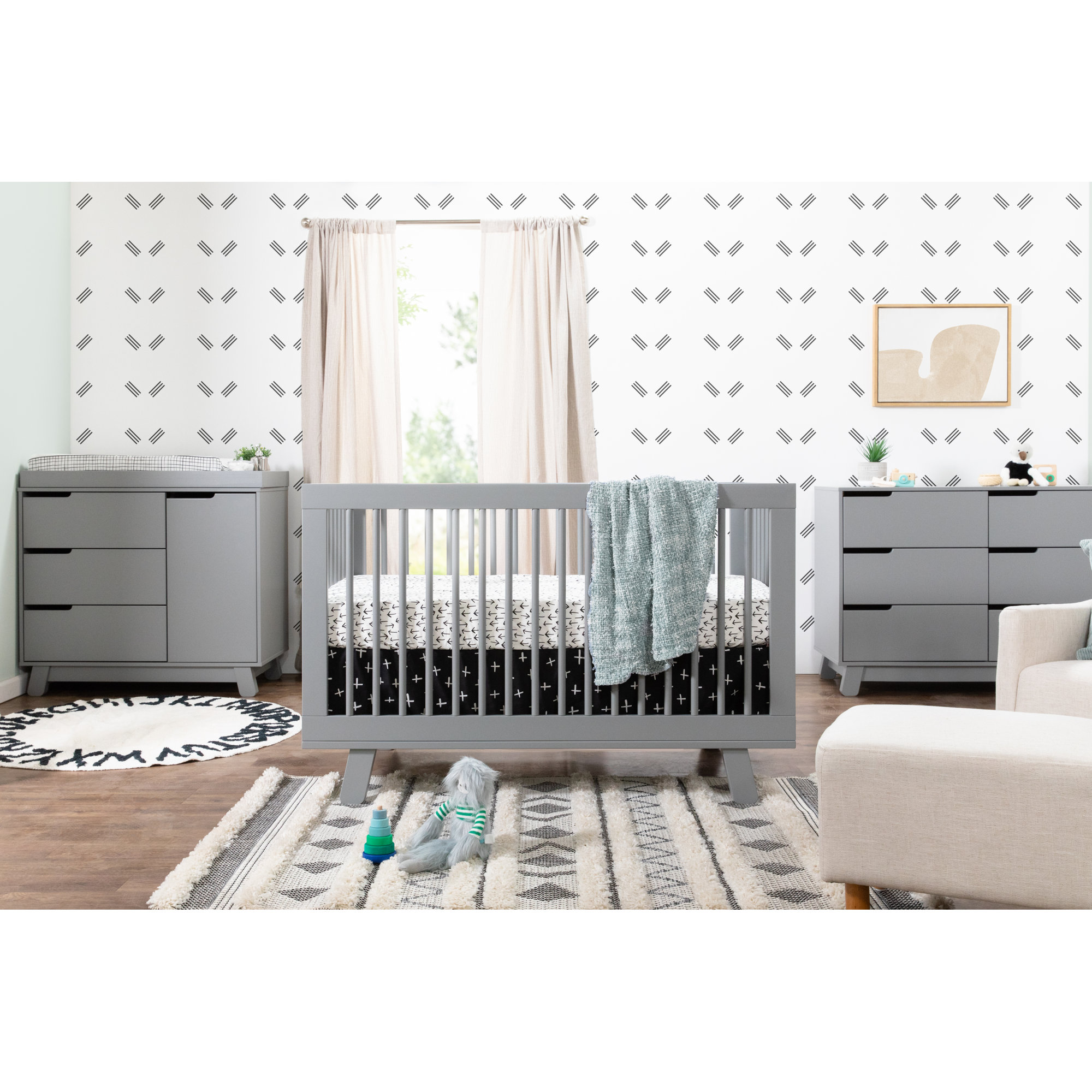 Hudson 3-in-1 Convertible Nursery Furniture Set, Gray