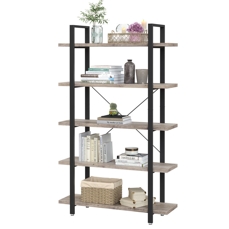 Danna 177.5 cm H x 105 cm W Steel Standard Bookcase, Greige/Black