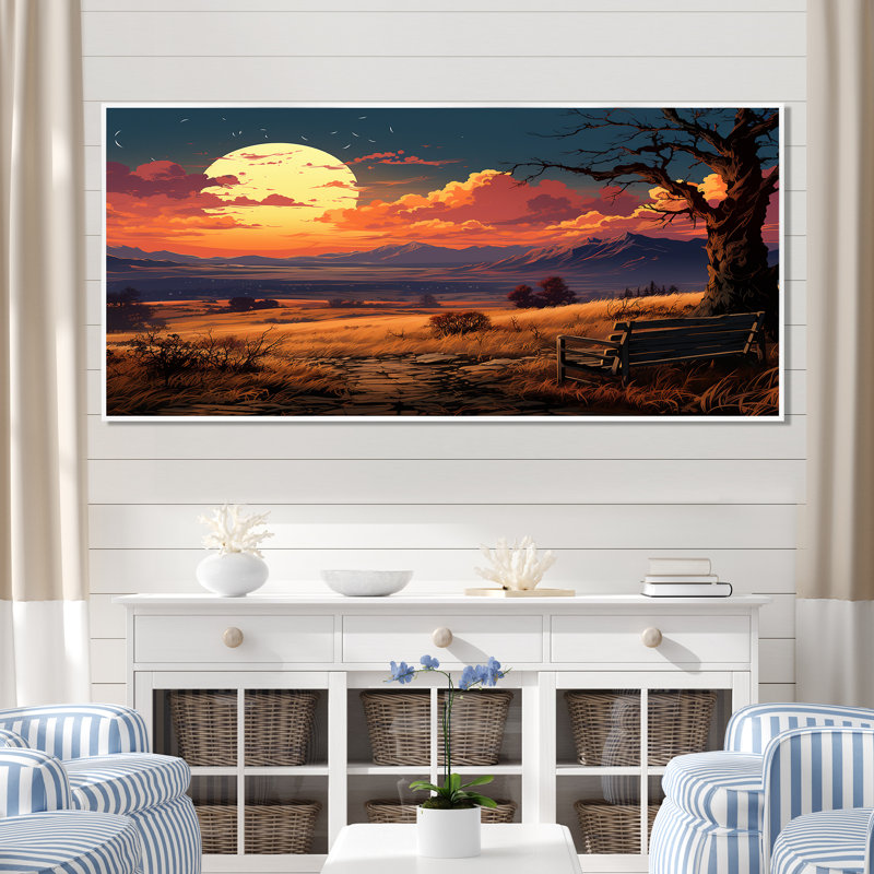 Coucher de soleil silhouette, Cadre de coin argenté fermé, H 30 po x l 40 po x P 1,5 po