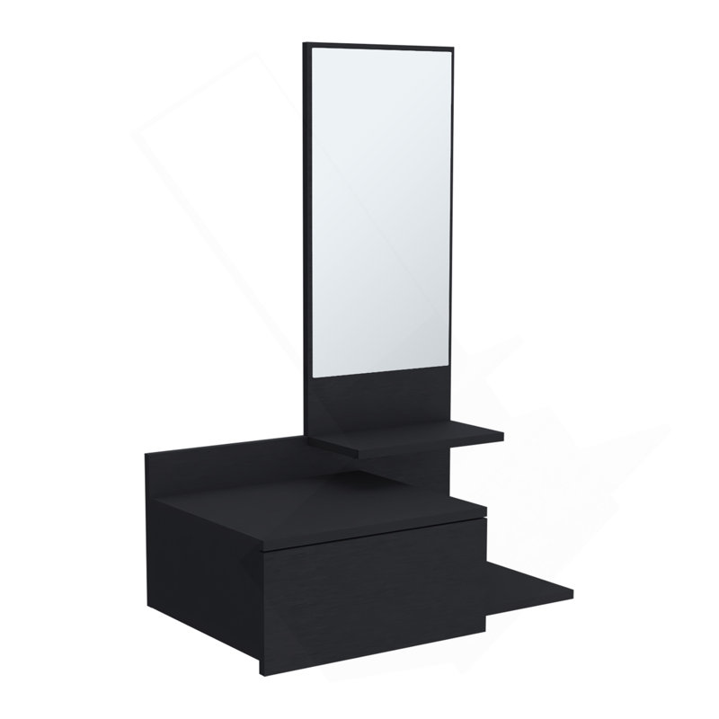 Armoire de couloir flottante H 36,2 po, 1 tiroir, 3 tablettes, 1 miroir, noir, Noir
