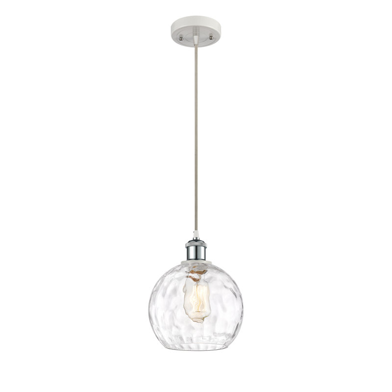 Luminaire suspendu sphère 1 lumière Roxane, Ampoule non incluse, H 10 po x l 8 po x P 8 po, Blanc / chrome poli