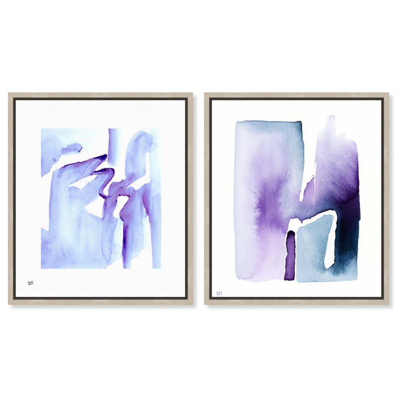 "Violetas and Blue Hues", ensemble de décorations murales sur toile encadrées par Art Remedy, cadre blond, 30 x 36