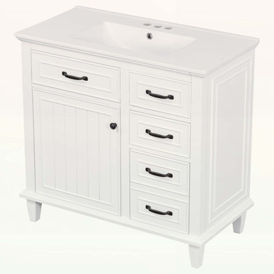 Armoire de rangement autoportante avec lavabo, tiroirs rabattables et tablette réglable