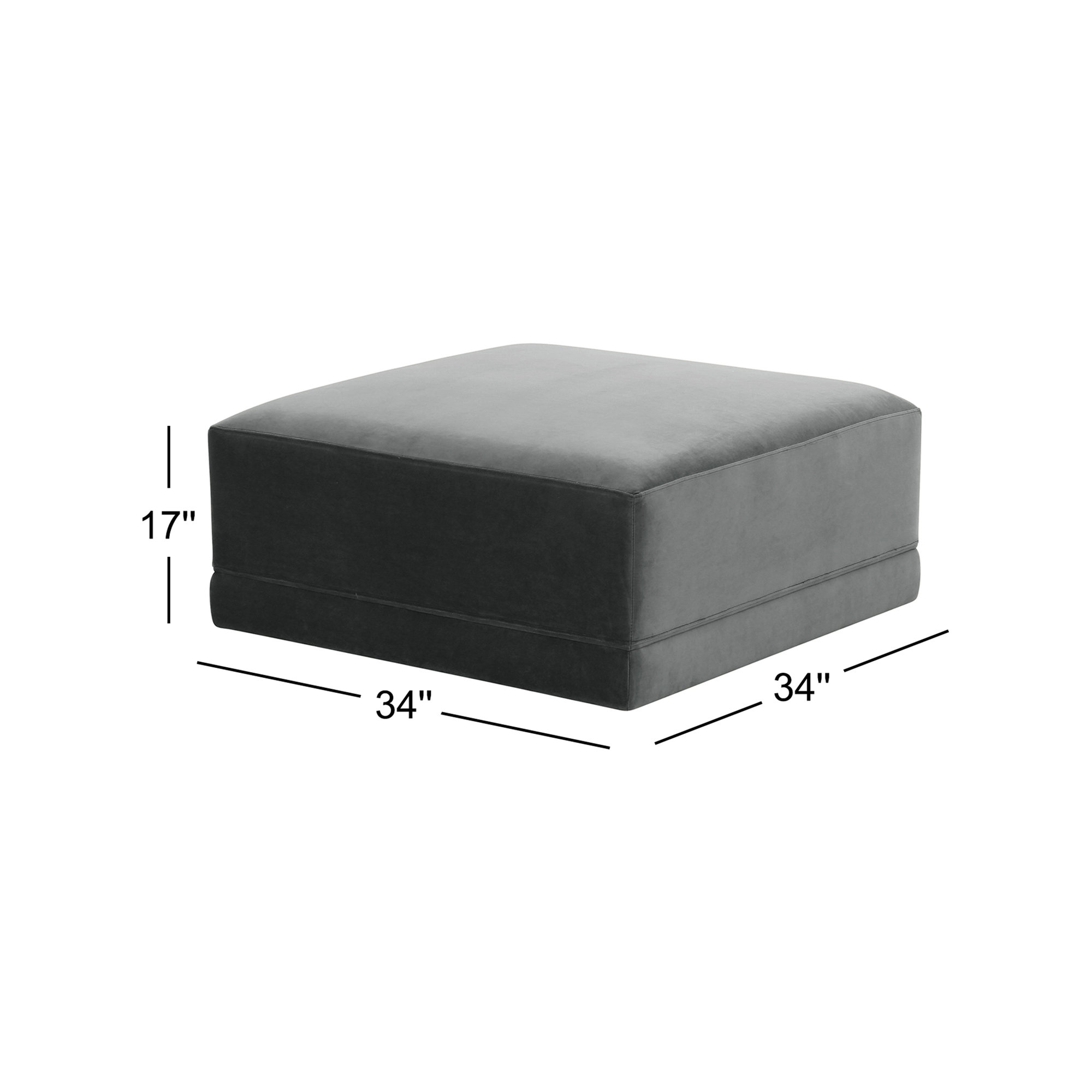 Deirdre Upholstered Velvet Ottoman, Charcoal Velvet