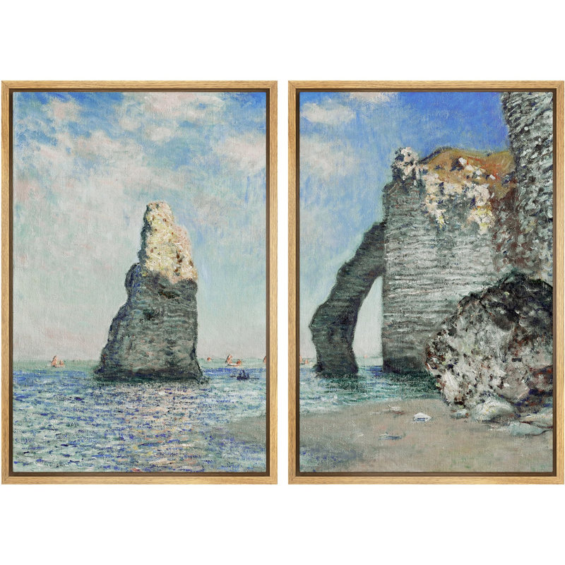 Œuvre célèbre «Impressionist Seaside Cliff Coastal», 2 pièces sur toile, Naturel, H 24 po x l 32 po