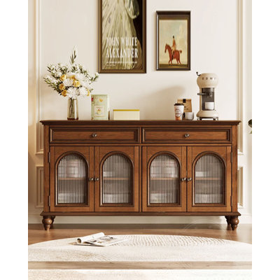 62.99" Tan Rectangular Solid Wood Sideboard