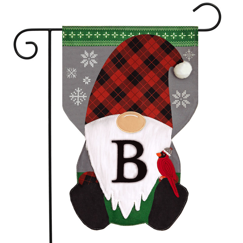 Gnome d'hiver, toile de jute, monogramme, lettre B, drapeau de jardin