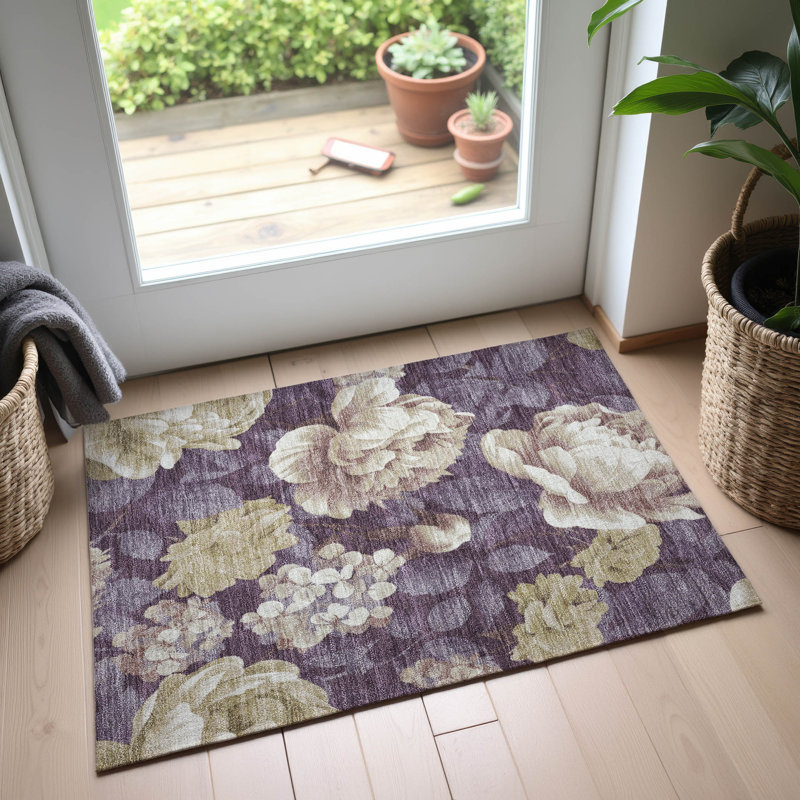 Premium Machine Washable Floyd AMF1561 Floral Rug, Rectangle 1'8" x 2'6"