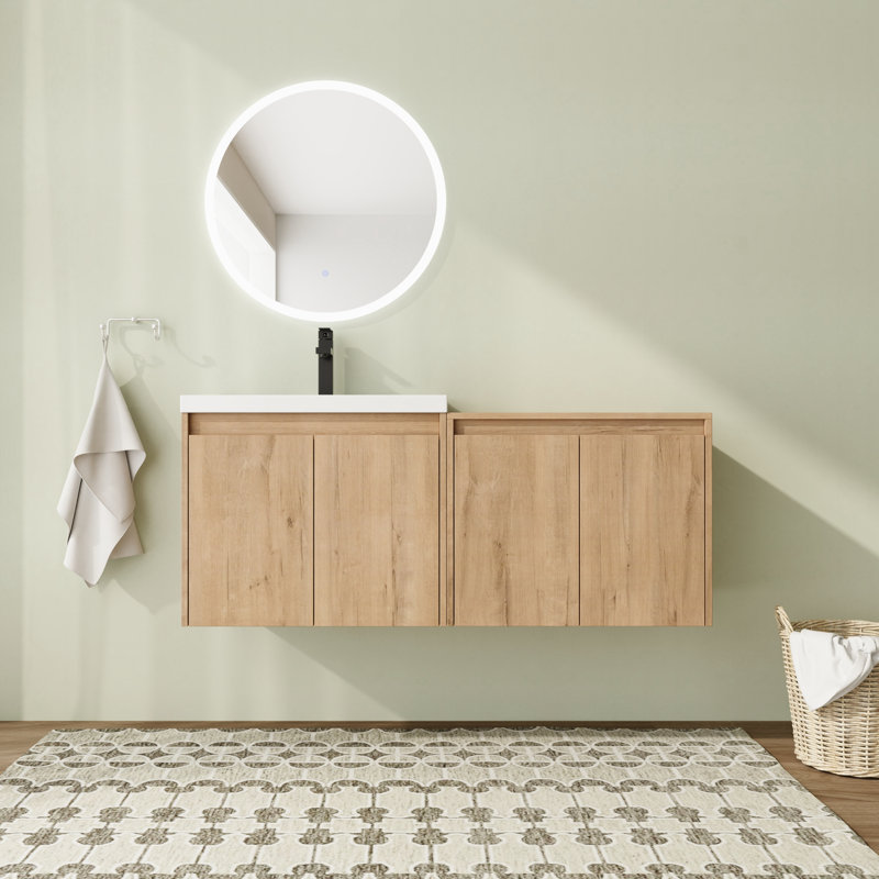 Meuble-lavabo flottant mural 48 po avec plateau en résine et portes à fermeture en douceur 48 po