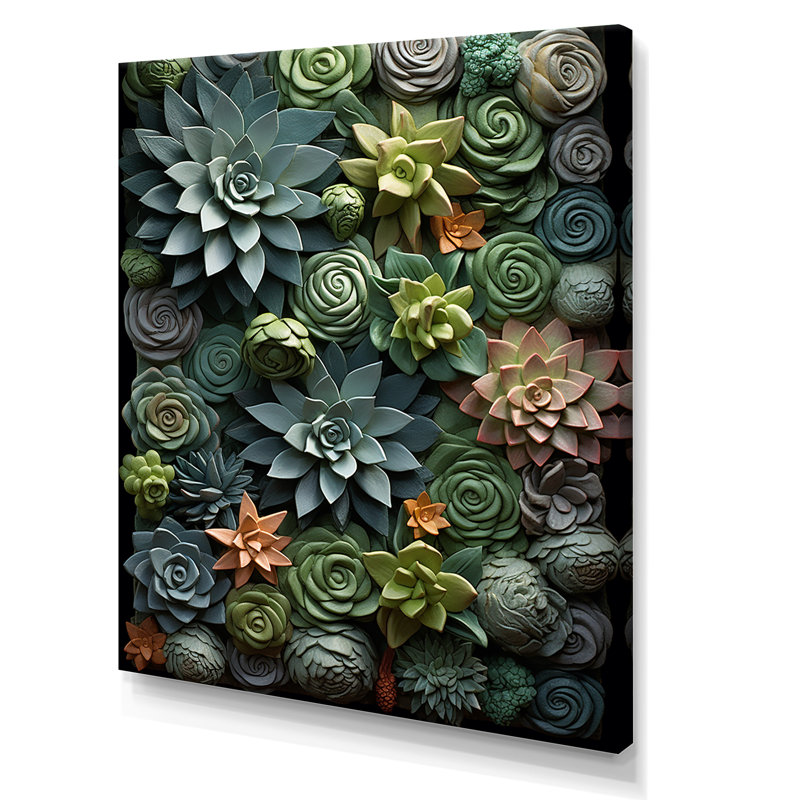 «Jelisia Green Succulents Natures», reproduction sur toile, Toile tendue, H 32 po x l 16 po x P 1 po