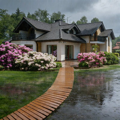 12FT Wooden Garden Pathway, Roll Out Cedar Straight Walkway with Non-Slip Surface for Patio Lawn Beach