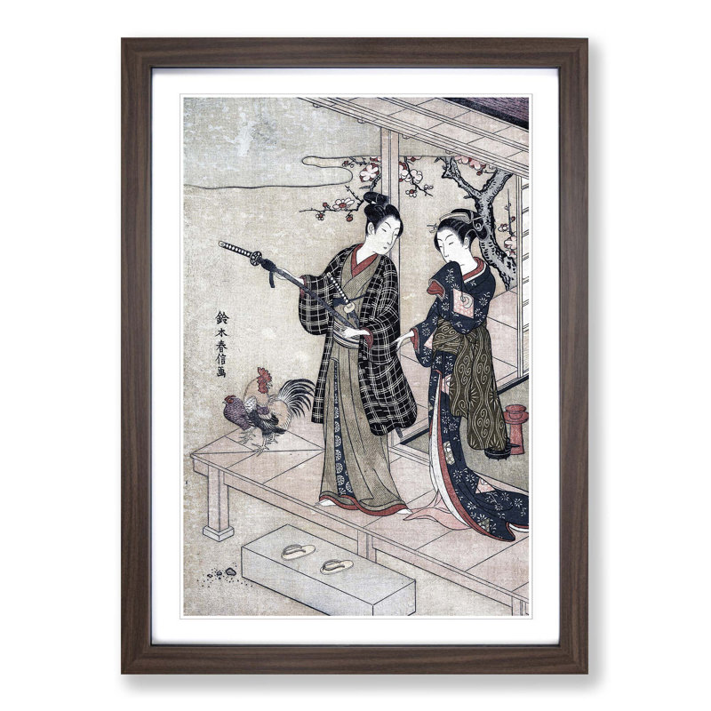 Gentleman Taking Leave of His Lady by Harunobu Suzuki - Picture Frame Painting Print, Walnut Framed, 36cm H x 27cm W x 2cm D