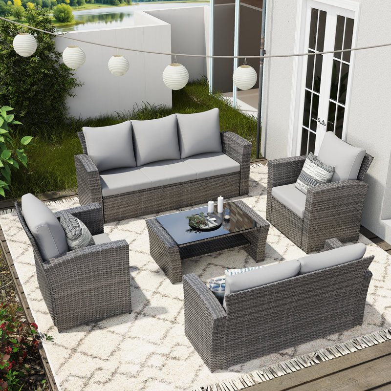 7-Person Wicker Patio Furniture Set With Cushions, Gray