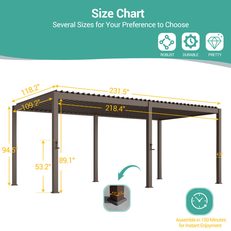 Metal Pergola with Louver, 10 ft x 20 ft
