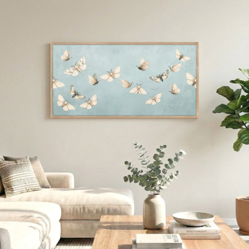 Ensemble de 1 tableau sur toile à motif de papillon de nuit, 40“W x 20”H, Natural