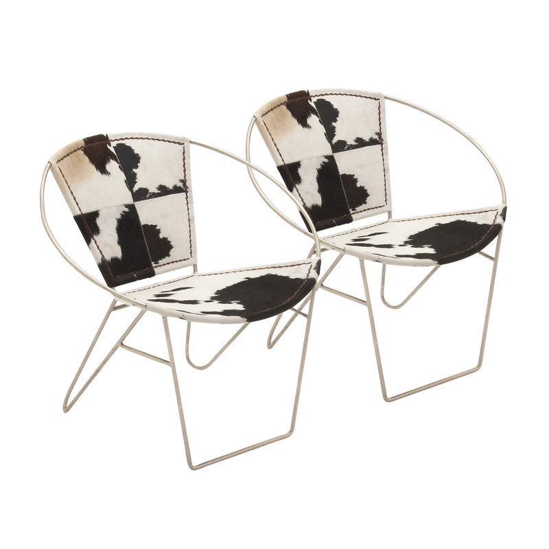Fauteuil demi-tonneau en cuir véritable Estevan de l 76,2 cm, Noir / Blanc