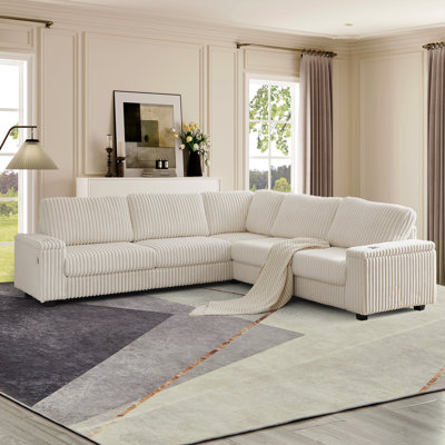 Vega 110"W Corduroy Upholstered Deep Seat Symmetrical Sectional