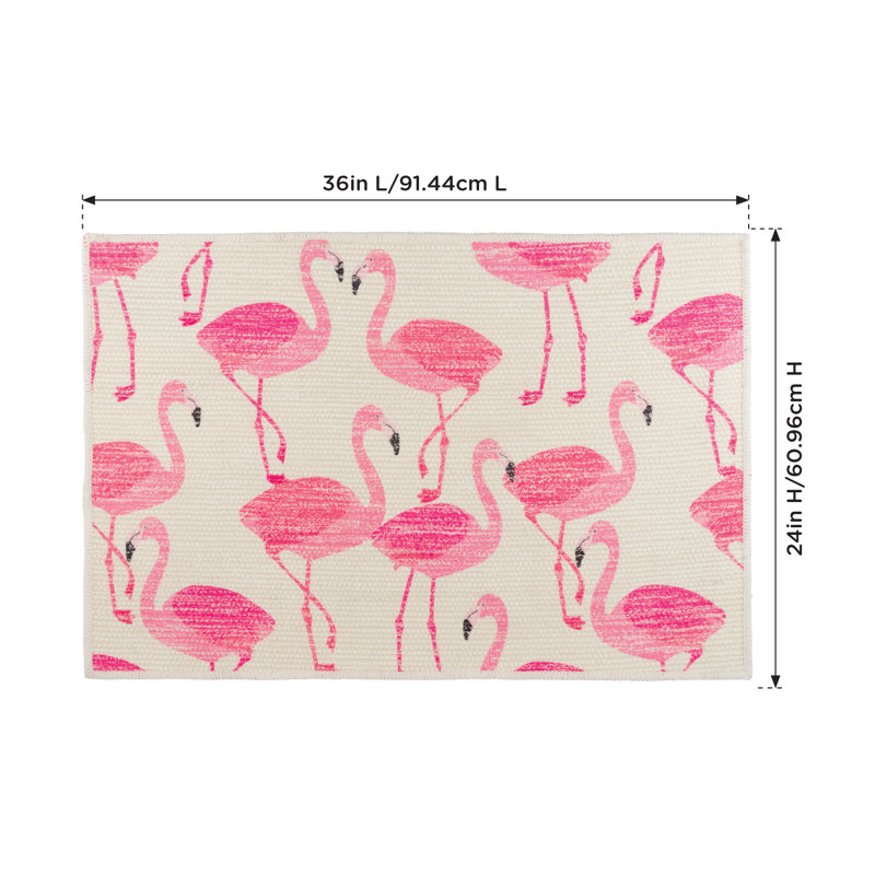 Tapis 24 po x 36 po, lavable à la machine, envers antidérapant, intérieur / extérieur, Défilé de flamants roses