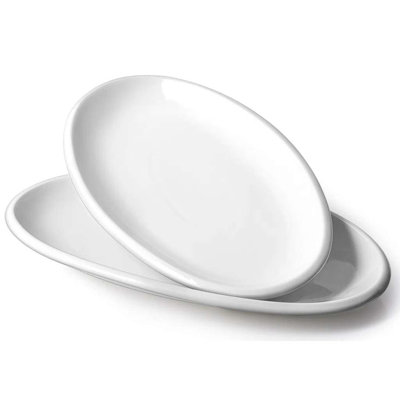 Set of 2 Oval Serving Platters, White Porcelain Trays