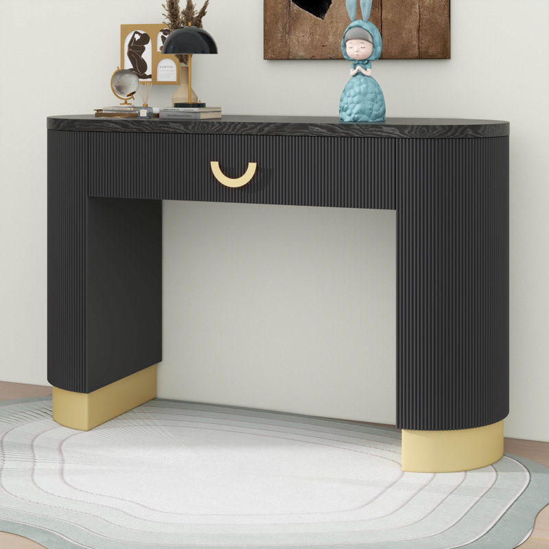 Console moderne à nervures verticales avec tiroir de rangement fonctionnel et pieds à colonnes