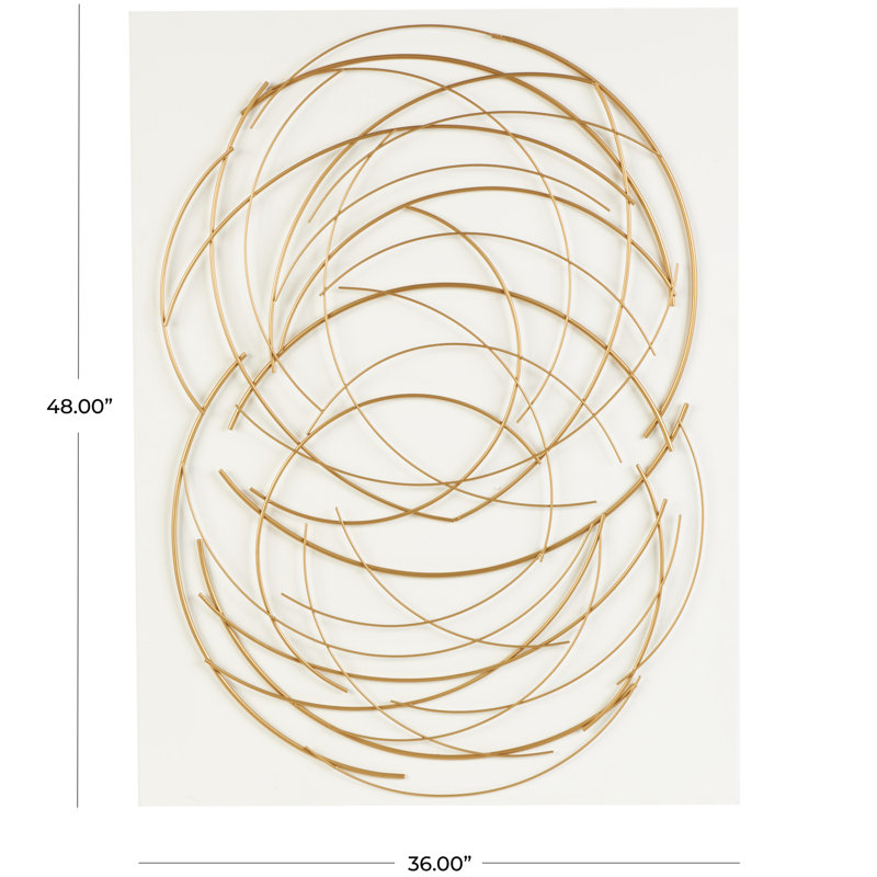 Metal Overlapping Circle Design Abstract Gold Wall Decor with White Wood Backing