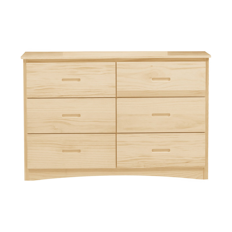 Armoire de rangement transitionnelle à 6 tiroirs en bois avec finition bois de pin naturel