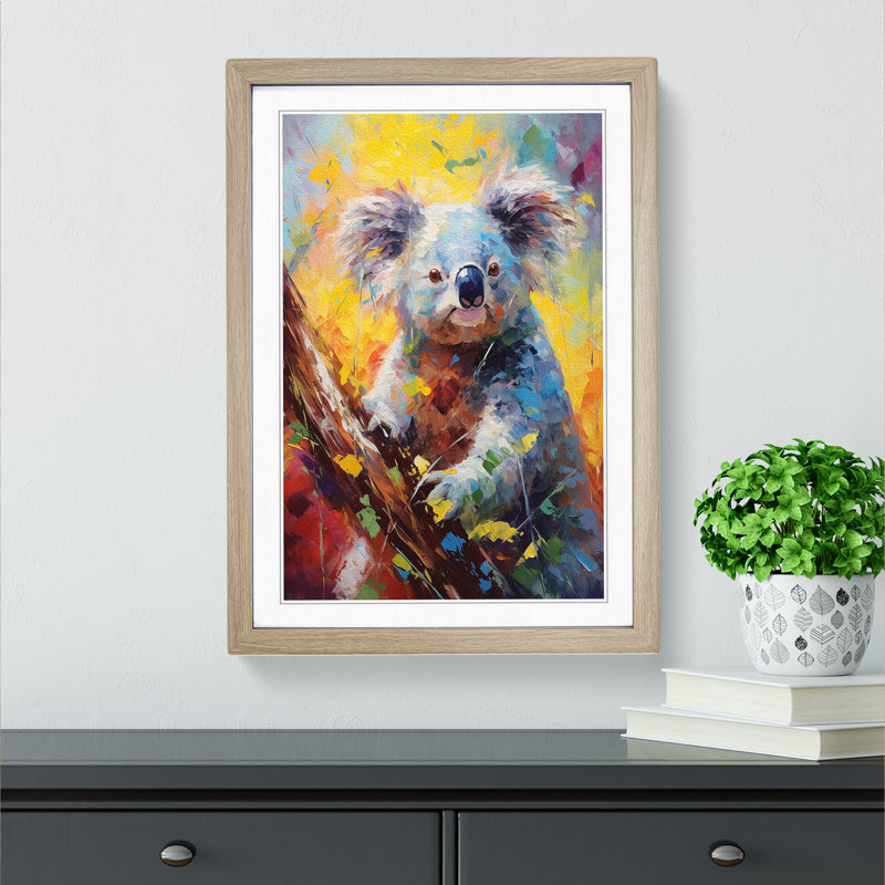 Koala Bear Impressionism - Framed Print, Oak, 64cm H x 46cm W x 2cm D