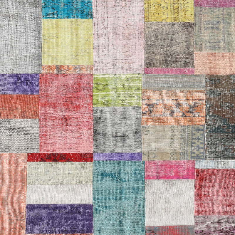 Tapis gris/rose/beige contemporain, Carré 6 pi