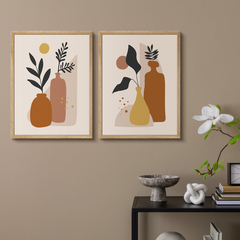 Abstrait plantes dans le vase Boho, œuvre d'art moderne, impressions encadrées, affiches, petit art mural, Naturel