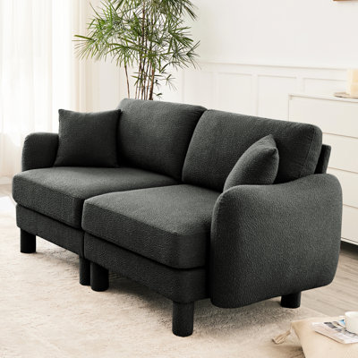 2 canapé bouclé gris foncé avec de la mousse dense et un canapé moderne rembourré respirant avec des pieds cylindriques élégamment incurvés pour une assise confortable