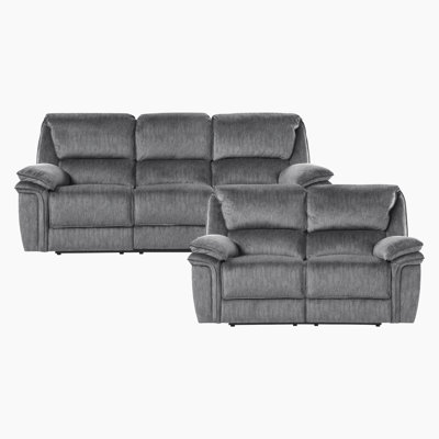 Kathan Traditional Textured Microfiber 2-Piece Manual Reclining Set with Pocket Coil Seating, Tab Pull Motion & Durable Metal Frame by Latitude Run