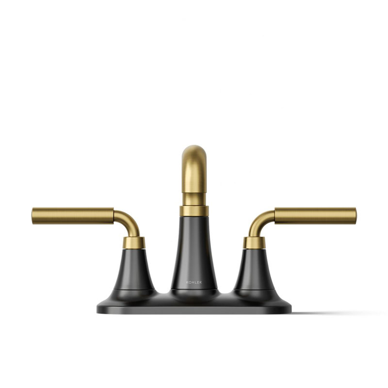 Tone Two-Handle Centerset Bathroom Sink Faucet with Clicker Drain, 0.5 GPM, Matte Black/Brass