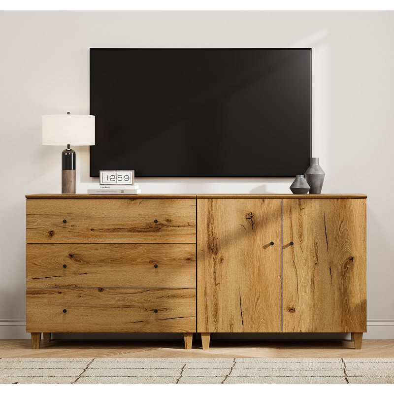 Meuble télé 2 en 1 pour téléviseur de 75 po ou moins, 70,8 po, Bois de chêne