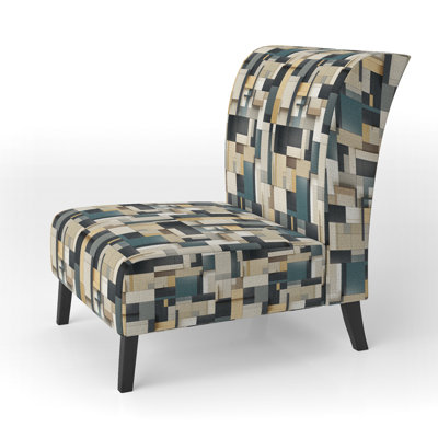 Taupe Geometric Blocks Harmony - Upholstered Modern Slipper Chair, Modern Geometric Accent Chair
