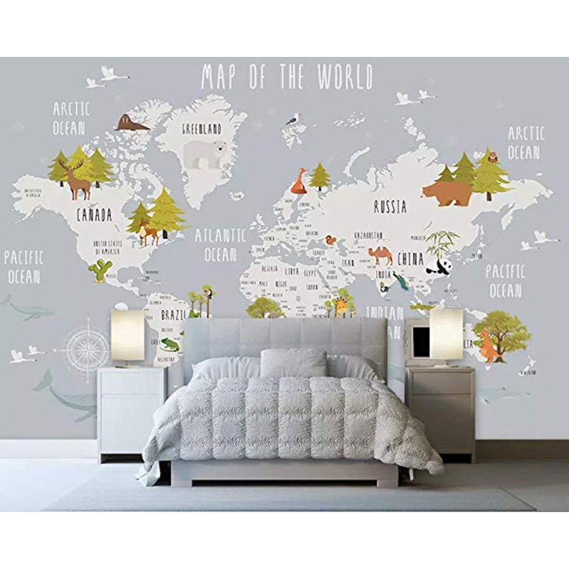 Papier peint avec carte Aitken, Gris clair, l 150 po x L 98 po
