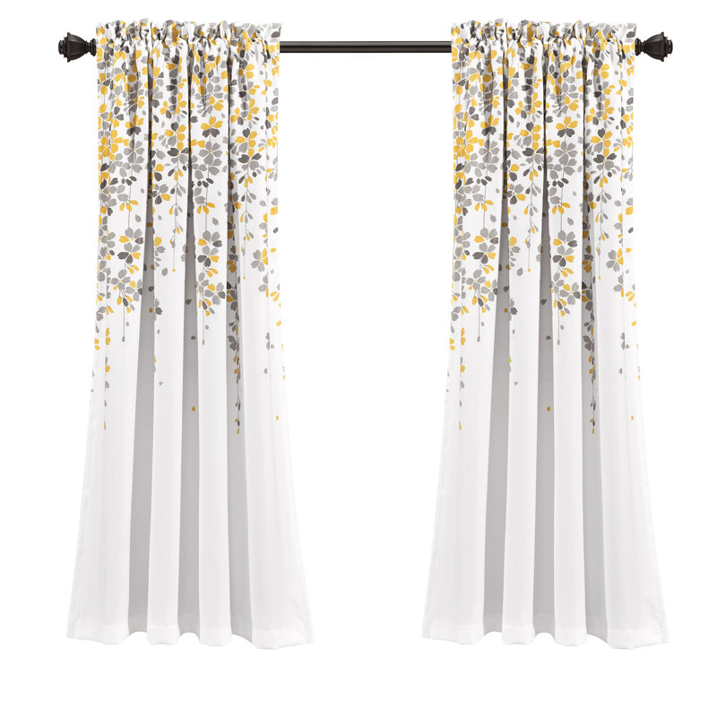 Weeping Flowers Room Darkening Pair, Yellow/Gray, 52" W x 95" H