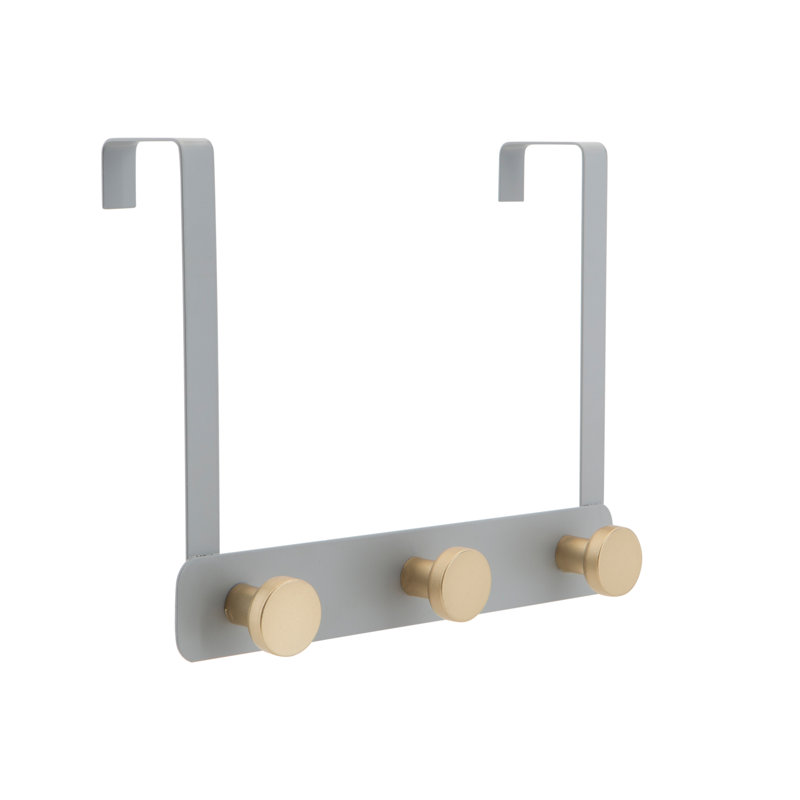 Gray and Gold Iron Over-the-Door 3-Hook Rack