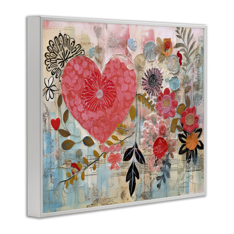 «Playful Heart & Flowers», art de la giclée encadrée par LSR Design Studio, Giclée encadrée blanc bord de mer