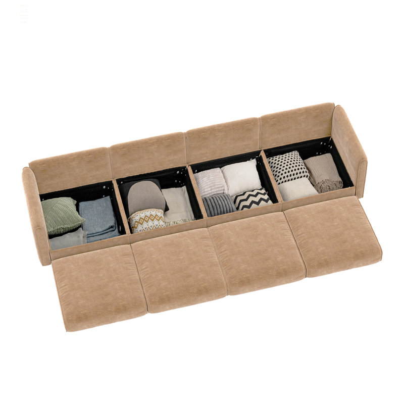 Canapé modulaire modulaire avec rangement, dossier cylindrique et accoudoirs, Chenille brun
