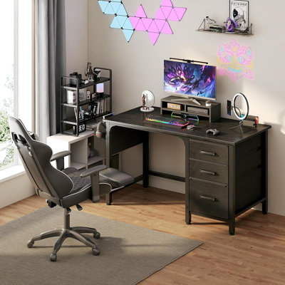 Bureau d'ordinateur avec classeur à tiroirs, bureaux à domicile réversibles de 47 pouces avec classeur pour petits espaces