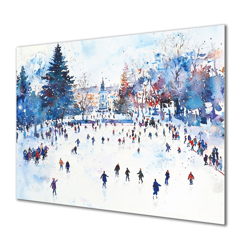 Patinoire sur glace II - décor de paysage d'hiver, impression métallique traditionnelle, H 12 po x l 20 po