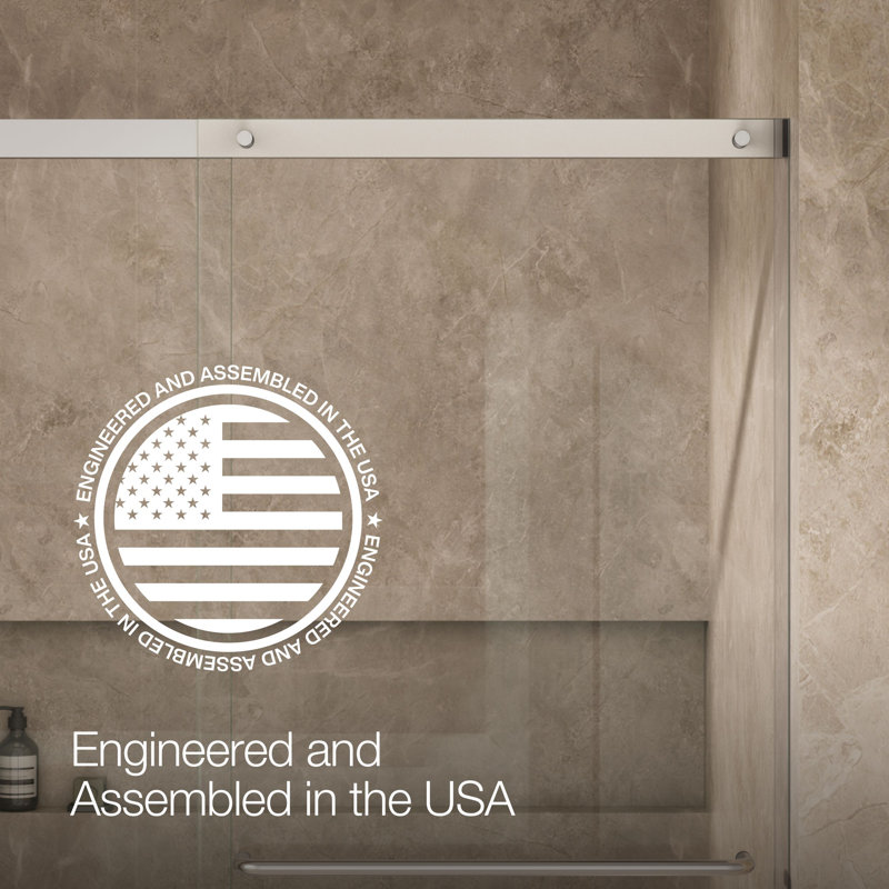 Elate Sliding Bath Door, 56-3/4-In H X 56-1/4 - 59-5/8-In W With Heavy 5/16-In Thick Crystal Clear Glass, Silver