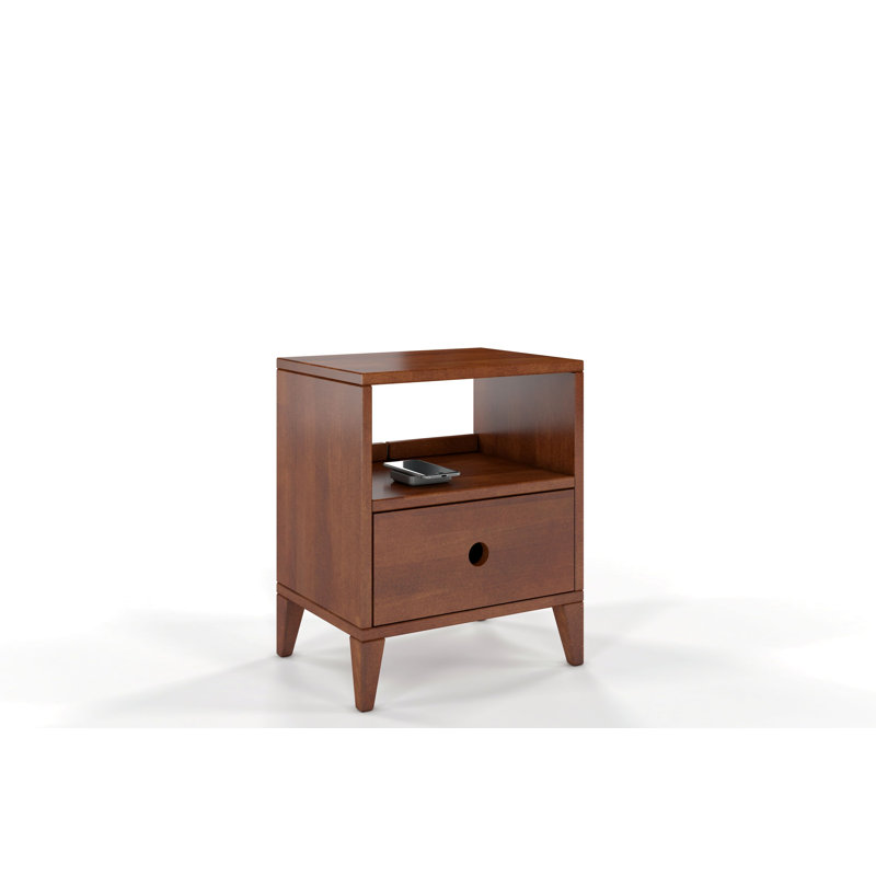 Deschamp 40cm W Solid Wood Bedside Table, Walnut