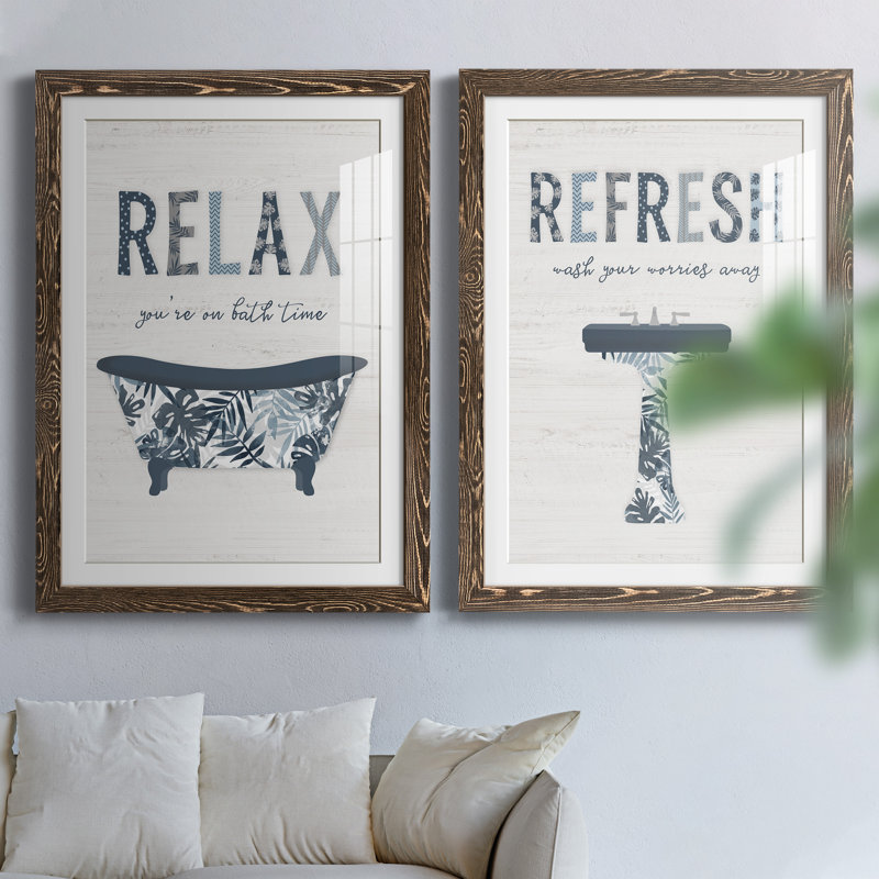 Palm Bath I - ensemble de 2 impressions, Papier, cadre noyer, H 44 po x l 31 po x P 1 po