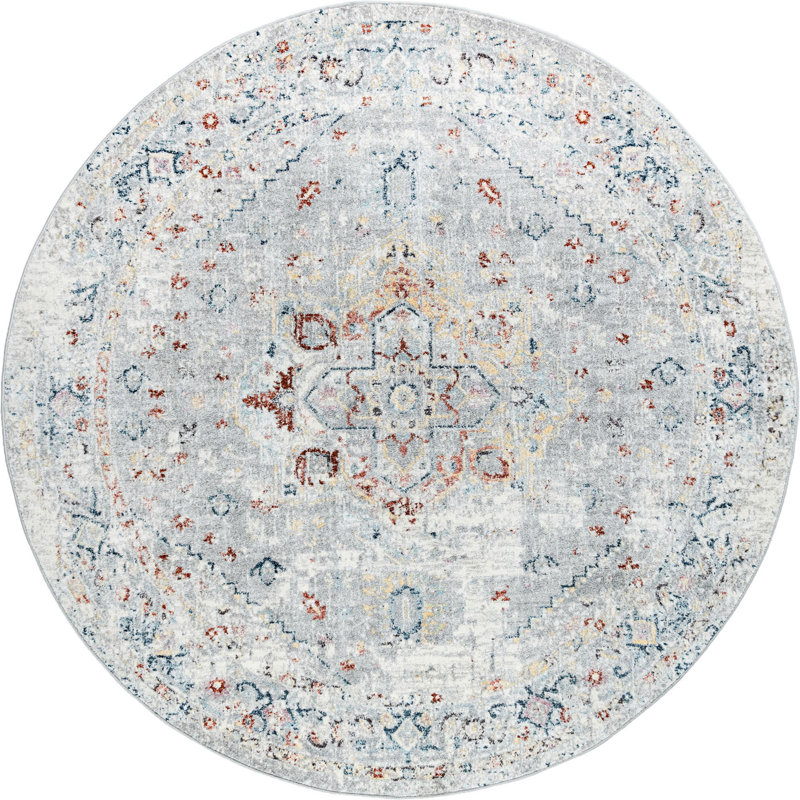 Tapis oriental argenté Habous, Rond 7 pi 10 po