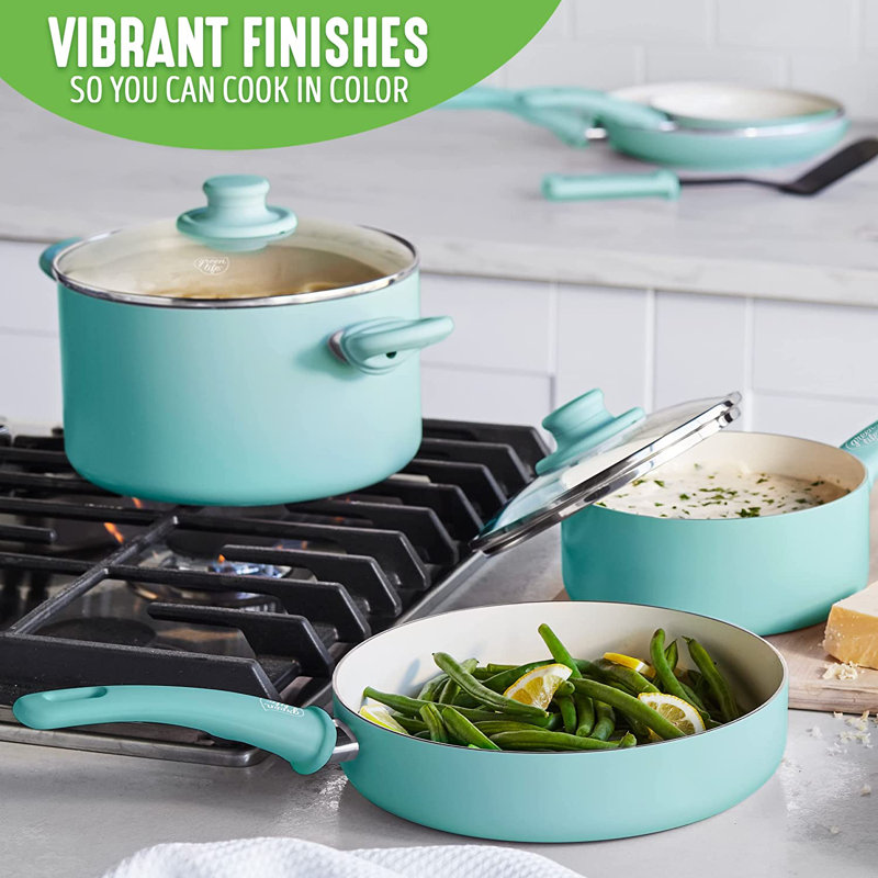 Turquoise 15-Piece Aluminum Nonstick Cookware Set with Glass Lids